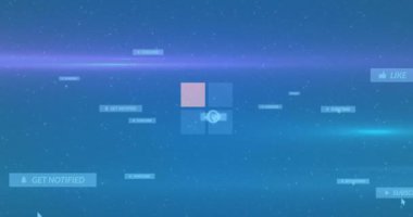 Mavi arkaplanda ışık efektli sosyal medya simgelerinin canlandırılması. dijital, ağ, teknoloji, parlama, iletişim, soyut