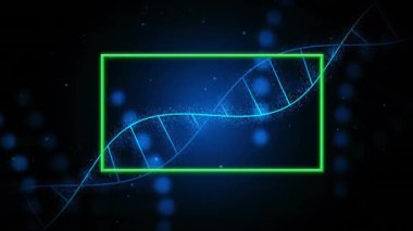 Mavi bokeh arka planına karşı yeşil animasyonlu parlak DNA ipliği. Genetik, biyoteknoloji, moleküler, bilim, araştırma, laboratuvar