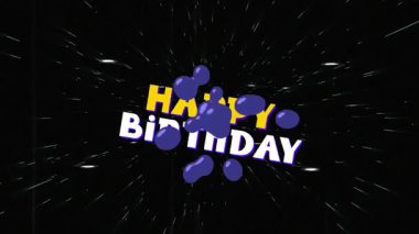 Siyah arka planda dinamik yıldız patlaması animasyonuyla Mutlu Yıllar metni. Kutlama, selamlama, şenlik, ışıltı, heyecan, yıldönümü