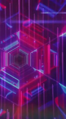 Dijital tünelin üzerindeki ışık izlerinin animasyonu. küresel veri işleme, bağlantılar ve dijital arayüz konsepti dijital olarak oluşturulmuş video.