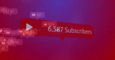 Animasyon, sosyal medya abonesi sayısının nişan simgeleriyle arttığını gösteriyor. Büyüme, dijital, pazarlama, analiz, çevrimiçi, ağ