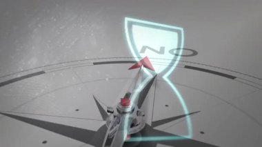 Pusula iğnesi kuzeyi işaret ediyor. Canlandırmada parlayan kum saati var. Navigasyon, zaman, yön, rehberlik, keşif, yolculuk