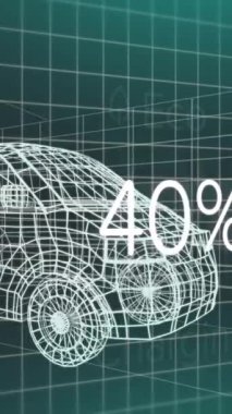 Elektrikli araç arayüzü üzerindeki şarj durum verilerinin animasyonu, 3D minibüs modeli. Ulaşım ve teknoloji, mühendislik tasarımı ve dijital arayüz konsepti dijital olarak oluşturulmuş video.