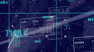Koyu arkaplanda veri noktaları olan dijital çubuk grafiğinin animasyonu. Analizler, veri görselleştirme, istatistik, iş, finans, teknoloji