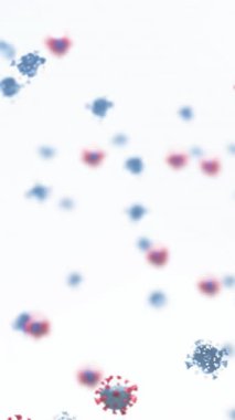 Beyaz arka planda yüzen kovid 19 hücrenin animasyonu. küresel covid 19 salgın konsepti dijital olarak oluşturulmuş video.