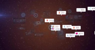 Sosyal medya bildirimleri ve dijital arayüz arkaplanı yerine animasyonu seviyor. Ağ, iletişim, internet, teknoloji, bağlantı, etkileşim