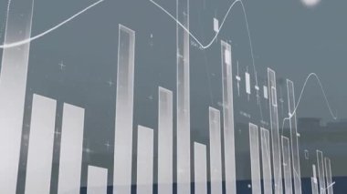 Artan çubuk grafikleri ve çizgi çizelgeleri ile finansal veri analizi canlandırılıyor. Finans, analitik, eğilimler, istatistikler, büyüme, görselleştirme
