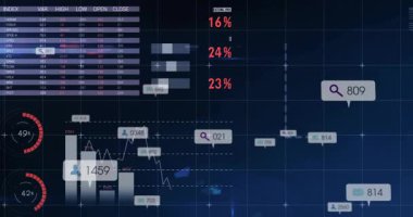 Veri analizi animasyonu için grafik ve grafiklerle küresel istatistiklerin görselleştirilmesi. görselleştirme, bilgi, iş, teknoloji