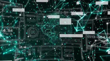 Veri ağındaki parlayan çizgiler ve sayılarla dijital arayüzün animasyonu. Teknoloji, geleceksel, siber, sanal, bağlantı