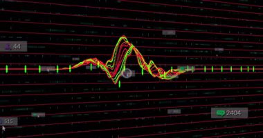 Dijital arayüzdeki renkli finansal grafiklerin ve veri analizlerinin animasyonu. finans, teknoloji, ekonomi, görselleştirme, bilgi, tahmin