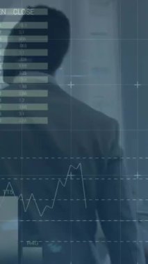 İş adamı istatistiklerinin animasyonu. küresel iş, veri işleme ve dijital arayüz kavramı dijital olarak oluşturulmuş video.