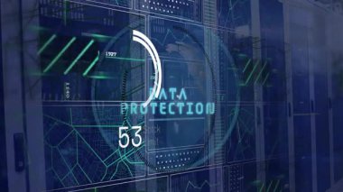 Veri işleme animasyonu ve gelecekteki arayüz elementleriyle dijital dünya haritası. Teknoloji, yenilik, siber alan, ağ, sanal, analitik