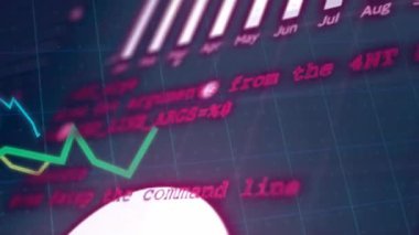 Dijital şebeke üzerinden finansal eğilimleri gösteren yeşil çizgi grafiğinin animasyonu. Finans, veri, stok, analiz, büyüme, grafik