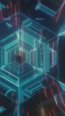 Dijital tünelin üzerindeki ışık izlerinin animasyonu. küresel veri işleme, bağlantılar ve dijital arayüz konsepti dijital olarak oluşturulmuş video.