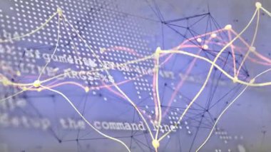 Soyut geometrik arkaplan üzerinde parlayan çizgilerin ve düğümlerin animasyonu. Gelecek, teknoloji, dijital, ağ, bağlantı, siber