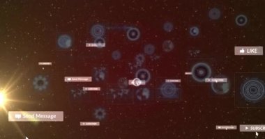 Sosyal medya bildirimleri ve etkileşimli animasyon içeren dijital ağ arkaplanı. Ağ, teknoloji, iletişim, bağlantı, bağlantı, sanal