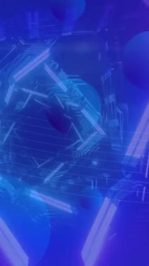 Dijital tünelin üzerindeki mavi noktaların animasyonu. küresel veri işleme, bağlantılar ve dijital arayüz konsepti dijital olarak oluşturulmuş video.