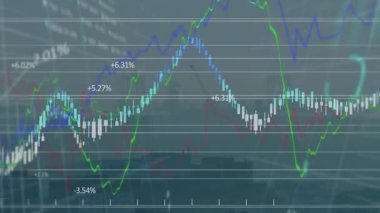 Değişen borsa eğilimlerini gösteren finansal veri tablosunun animasyonu. Finans, analitik, ekonomi, yatırım, ticaret, veri görselleştirme