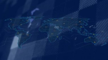 Veri noktalarını ve ağ bağlantılarını gösteren dijital dünya haritasının animasyonu. Küresel, bağlantı, teknoloji, fütüristik, iletişim, yenilik