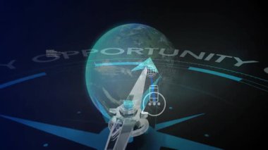 Okulda dijital dünyada fırsatları gösteren pusula iğnesi animasyonu. Navigasyon, yön, eğitim, teknoloji, rehberlik, keşif