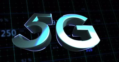 Dijital şebeke arka planına sahip 5G metnin animasyonu, gelişmiş teknolojiyi vurguluyor. yenilik, ağ, hız, fütüristik, iletişim, kablosuz