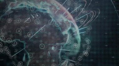 Ağ bağlantıları ve veri işleme animasyon örtülü dijital dünya. Teknoloji, bağlantı, gelecek, yenilik, siber uzay, iletişim