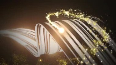 Soyut siyah ve beyaz çizgili arka plan animasyonunun üzerinde dönen altın parıltılar. parıltı, lüks, şenlik, doku, parıltı, süsleme