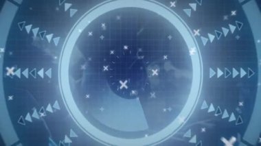 Animasyon tasarımında geometrik şekillerle dijital arayüz ve dairesel desenler. Geometri, fütürist, teknoloji, soyut, modern, grafik tasarım