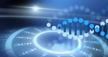 İkili kodlama ile DNA ipliği, animasyonda bilimsel verileri işlemek. Genetik, biyoteknoloji, biyoenformatik, veri bilimi, dijital, teknoloji
