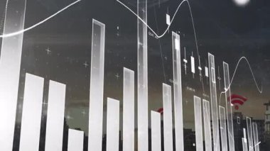 Okulda, yükselen bar grafiklerini ve analiz için çizgi grafiklerini gösteren animasyon. Veri, analitik, büyüme, başarı, istatistik, bilgi