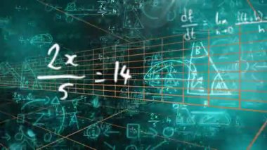 Matematiksel denklemleri ve müzikal personeli soyut okul animasyon tasarımında harmanlamak. Eğitim, matematik, yaratıcılık, öğrenme