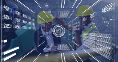 Proje, inşaat işçileri inşaat alanında dijital veri örtüsü kullanıyorlar. teknoloji, takım çalışması, mimari, işbirliği, mühendislik, yenilik