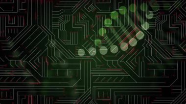 Yeşil noktalar ve çizgiler, canlandırmada soyut devre kartı desenleri tasarlıyor. Devre, teknoloji, dijital, bağlantı, elektronik, ağ