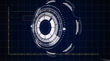 Fütürist dijital arayüzü ve veri görselleştirmesi ile dönen animasyon elemanları. Teknoloji, yenilik, siber, soyutlama, döndürme