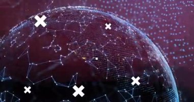 Arkaplanda parlayan noktalar ve geometrik şekiller olan dijital insan kafası animasyonu. Fütürist, teknoloji, sanal, yapay zeka, yenilik, siber