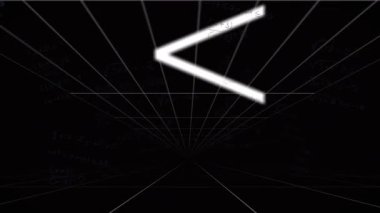 Karanlık şebeke arka planında geometrik şekillerin ve matematiksel sembollerin animasyonu. Soyut, matematik, geometri, bilim, denklemler, görselleştirme