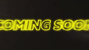 Coming Soon animasyon metniyle karanlık arka planda parlayan ışık efekti. Duyuru, dijital, fütüristik, teknoloji, aydınlanma, beklenti