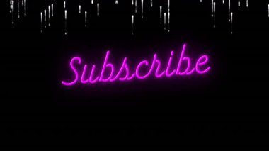 Siyah arkaplanda düşen numaralar üzerine neon pembe abone metni. Dijital, teknoloji, hareket, soyut, modern, fütüristik