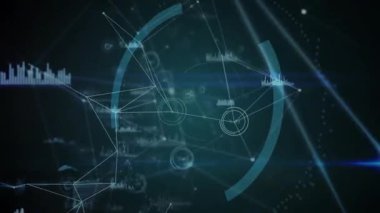 Animasyondaki siber güvenlik konsepti, dijital kilit ve ağ bağlantıları. Teknoloji, veri koruması, internet güvenliği, şifreleme, güvenlik duvarı, siber suç