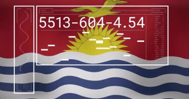Dijital veri ve sayılarla kaplanmış Kiribati bayrağı animasyon tasarımında. Teknoloji, siber, ağ, internet, kodlama, soyut