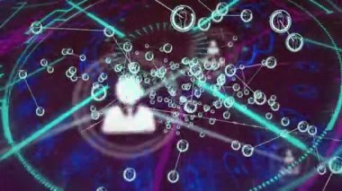 Arka planda ağ bağlantılarını ve veri işleme animasyonunu gösteren dijital arayüz. Teknoloji, modern, siber uzay