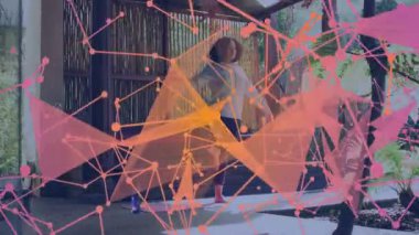 Yoga pratiği, soyut geometrik animasyon örtüsü olan biri. Sağlık, zindelik, egzersiz, meditasyon