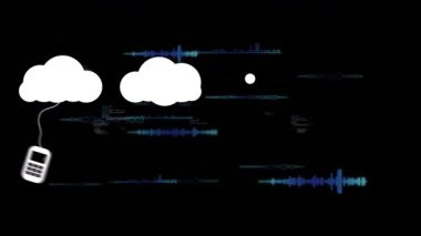 Dijital veri animasyonu üzerinden bulutlara bağlı aygıtlarla bulut hesaplama kavramı. Teknoloji, ağ, bağlantı, yenilik, kablosuz internet