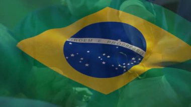 Brezilya bayrağı animasyon sahnesiyle ameliyat yapan tıp uzmanları. Sağlık, takım çalışması, ameliyathane, profesyonellik, hassasiyet, işbirliği