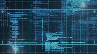 Canlandırma arka planında mavi ızgarada parlayan artı işaretler ve ışık çizgileri. Dijital, teknoloji, fütüristik, soyut, siber, yenilik