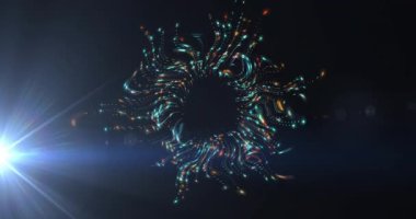 Renkli ışık desenlerinin animasyonu karanlık arkaplanda girdap şekli oluşturuyor. Soyut, enerji, hareket, girdap, spiral, neon
