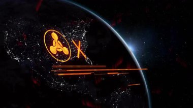 Kırmızı alarm animasyonu. Yazılı ve sembollü. Uzayda parlayan güneş. Uyarı, acil durum, uzay gemisi, küresel, sanal, galaksi
