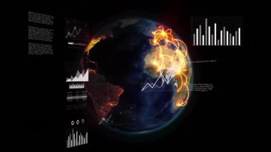Veri hatlarının animasyonu okuldaki grafikler ve çizelgelerle Dünya 'yı çevreledi. Küreselleşme, teknoloji, analitik, eğitim, bağlantı, ağ
