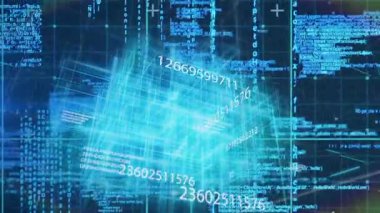 Fütürist mavi şebeke üzerinden akan dijital verilerin animasyonu. Teknoloji, bilgi, siber uzay, sanal