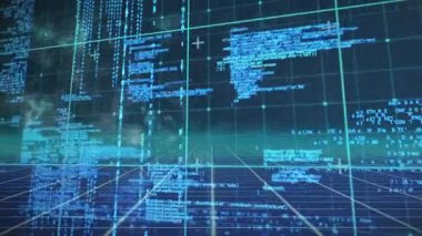 3D ağ oluşturma, mavi metin ve veri noktalarıyla dijital ızgara animasyon. Teknoloji, fütüristik, bağlantı, grafik, sanal, siber uzay